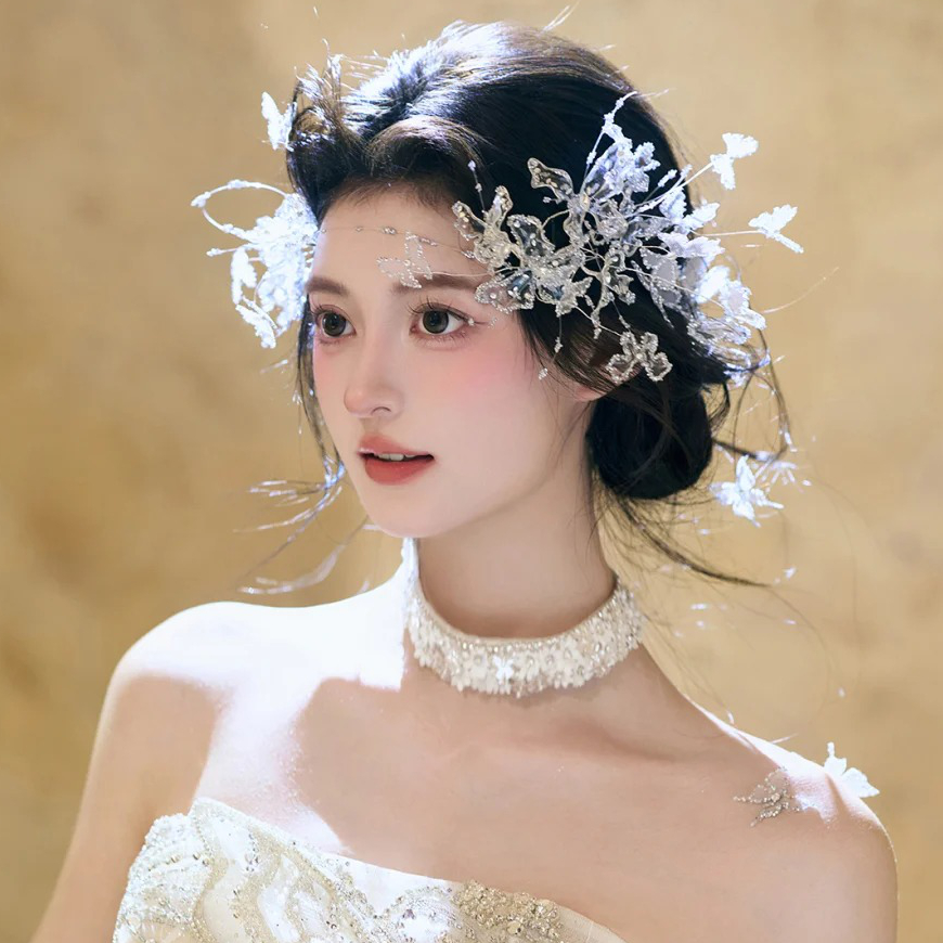 水舞A5293新娘银色超仙滴胶头饰套装韩式甜美发饰婚纱晚礼服配饰