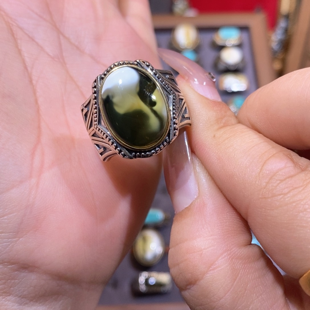 琥珀戒指银S925镶嵌吴*影戒指