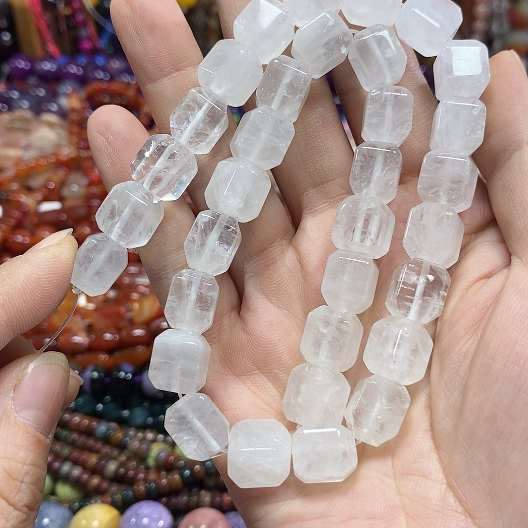 玛瑙/玉髓未镶嵌珠宝半成品白水晶方糖一条卡11mm