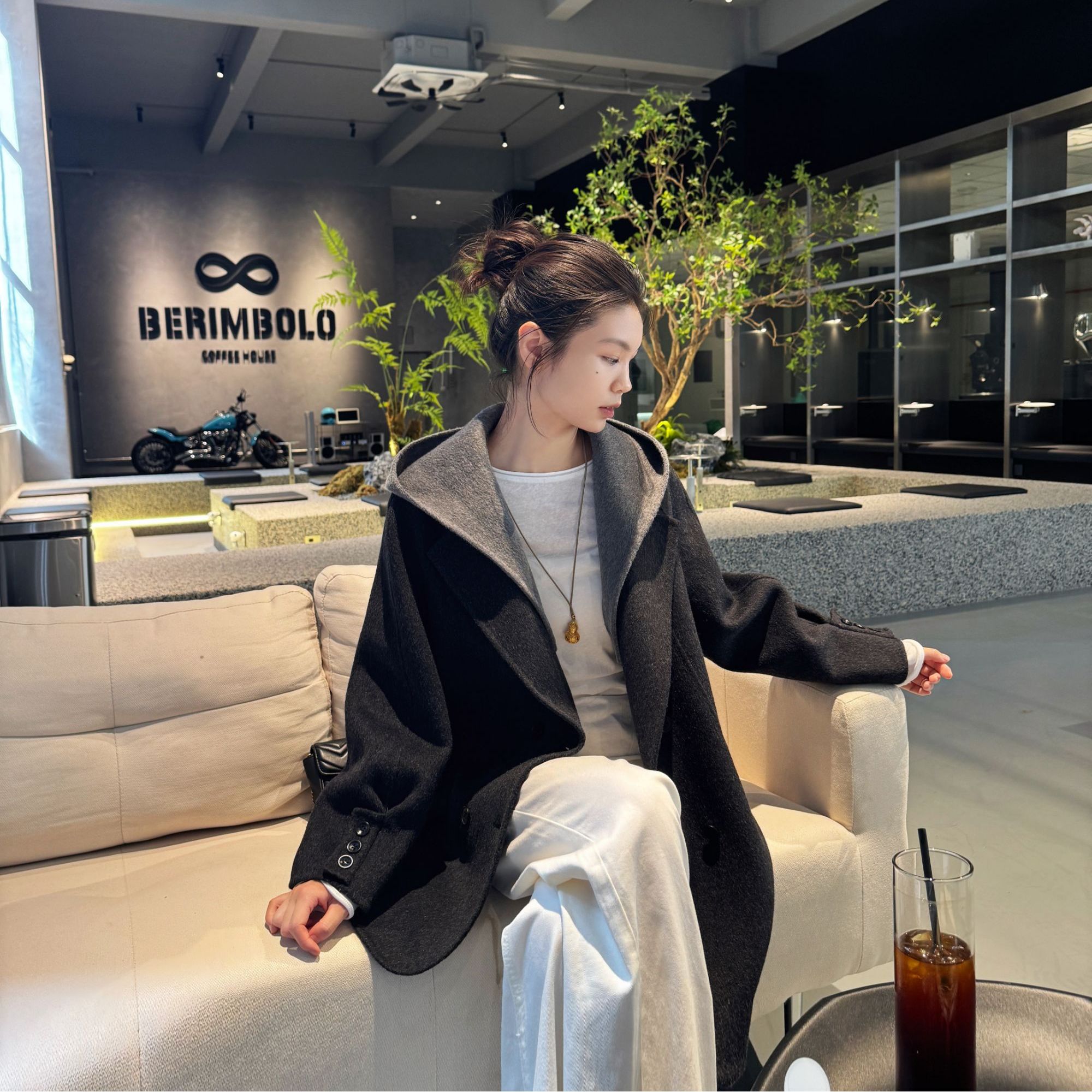 2025秋冬新款中长款双面羊毛连帽可拆卸韩版小个子羊毛大衣4311