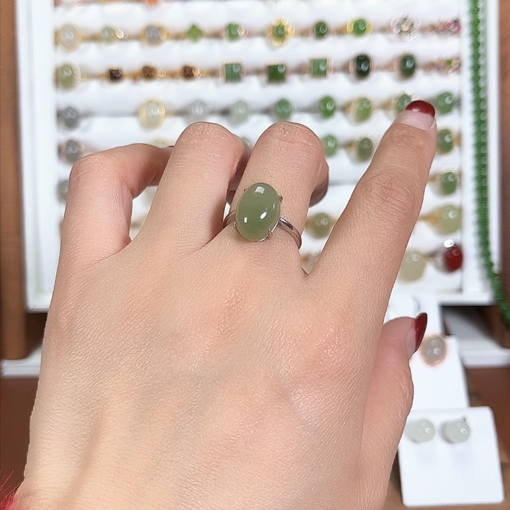 和田玉戒指银S925镶嵌