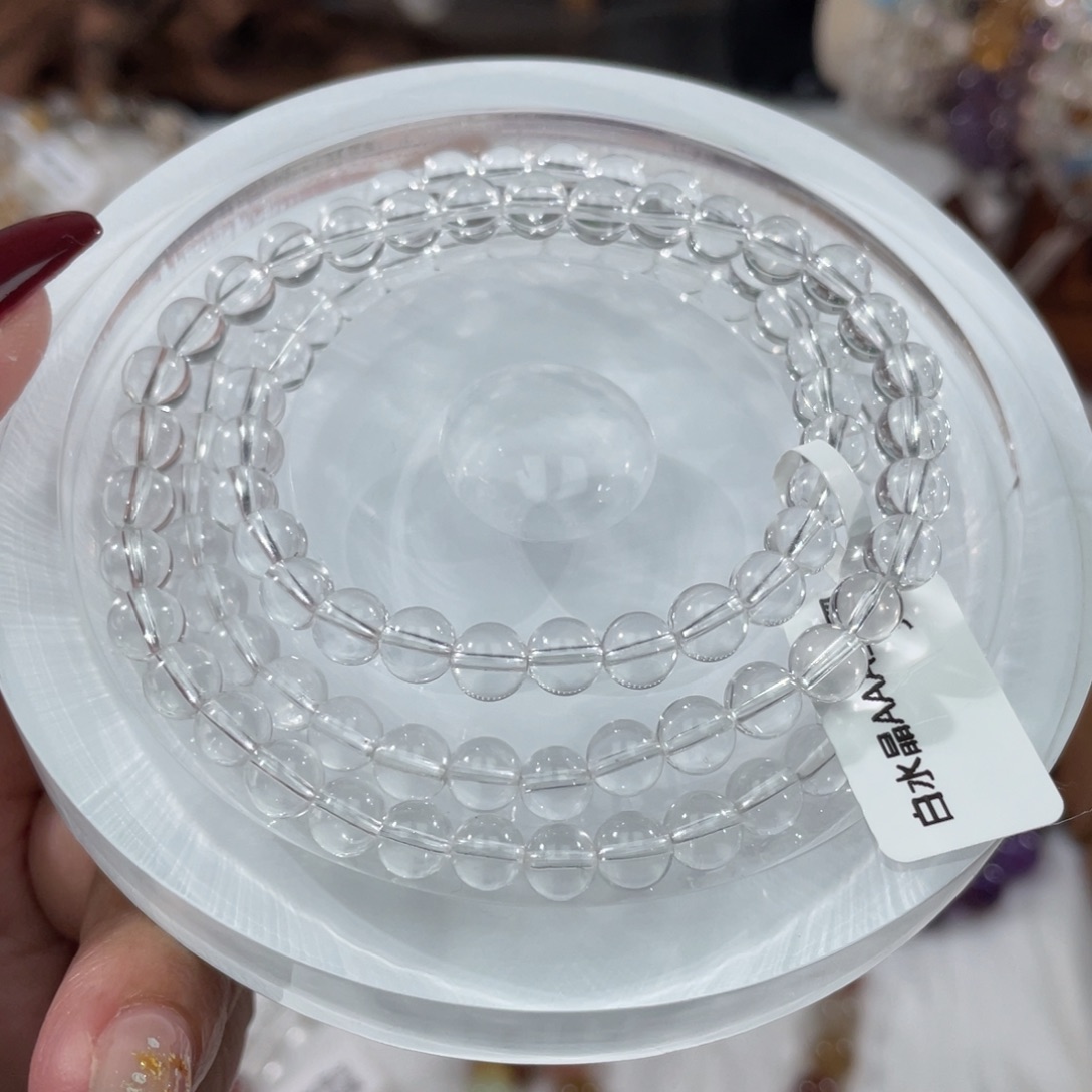 未镶嵌水晶手串033白水晶三圈6m+AAA