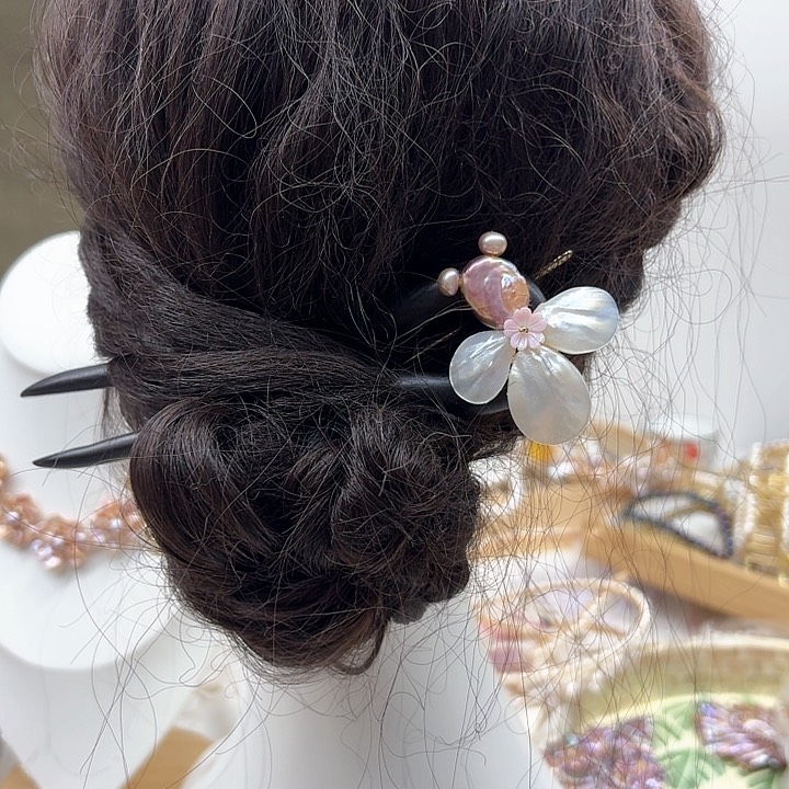淡水珍珠发饰银S925镶嵌