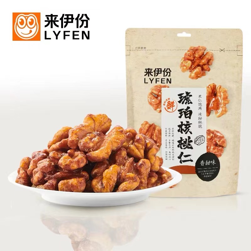 LYFEN/来伊份优质饱满新鲜香脆去壳坚果炒货零食琥珀核桃仁108gx4