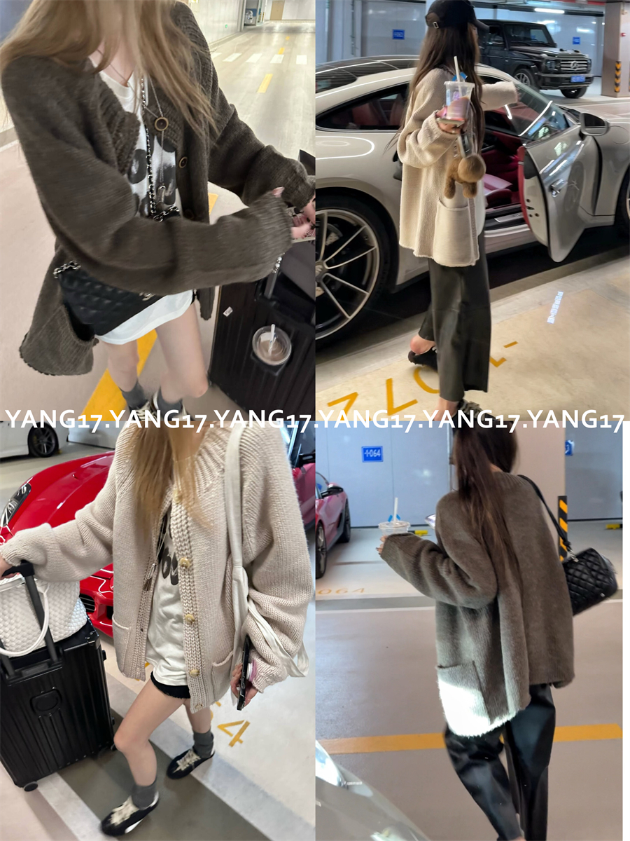 杨十七 慵懒调调！橄榄色粗棒针羊毛毛衣开衫外套