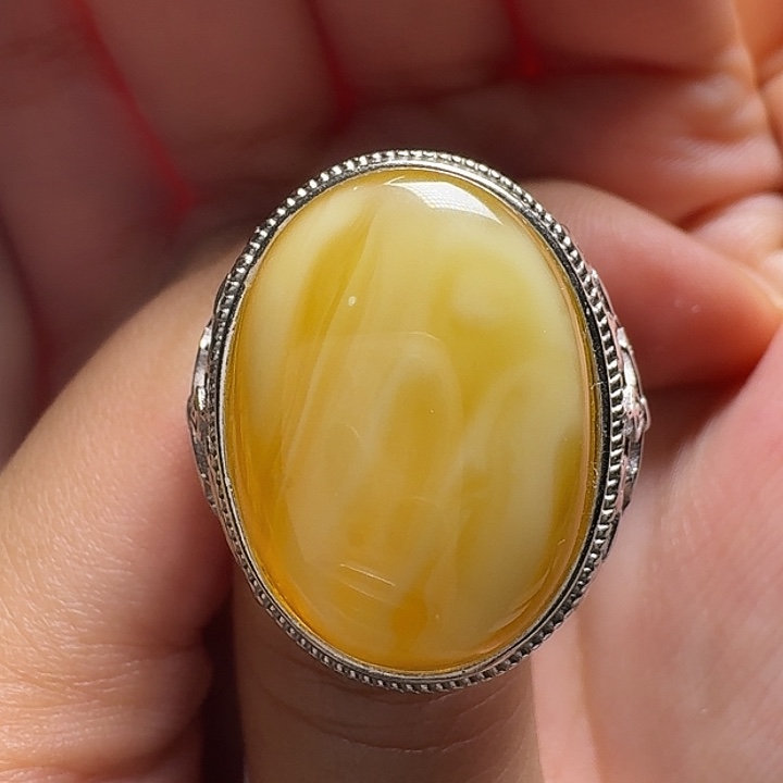 蜜蜡银S925镶嵌戒指戒指