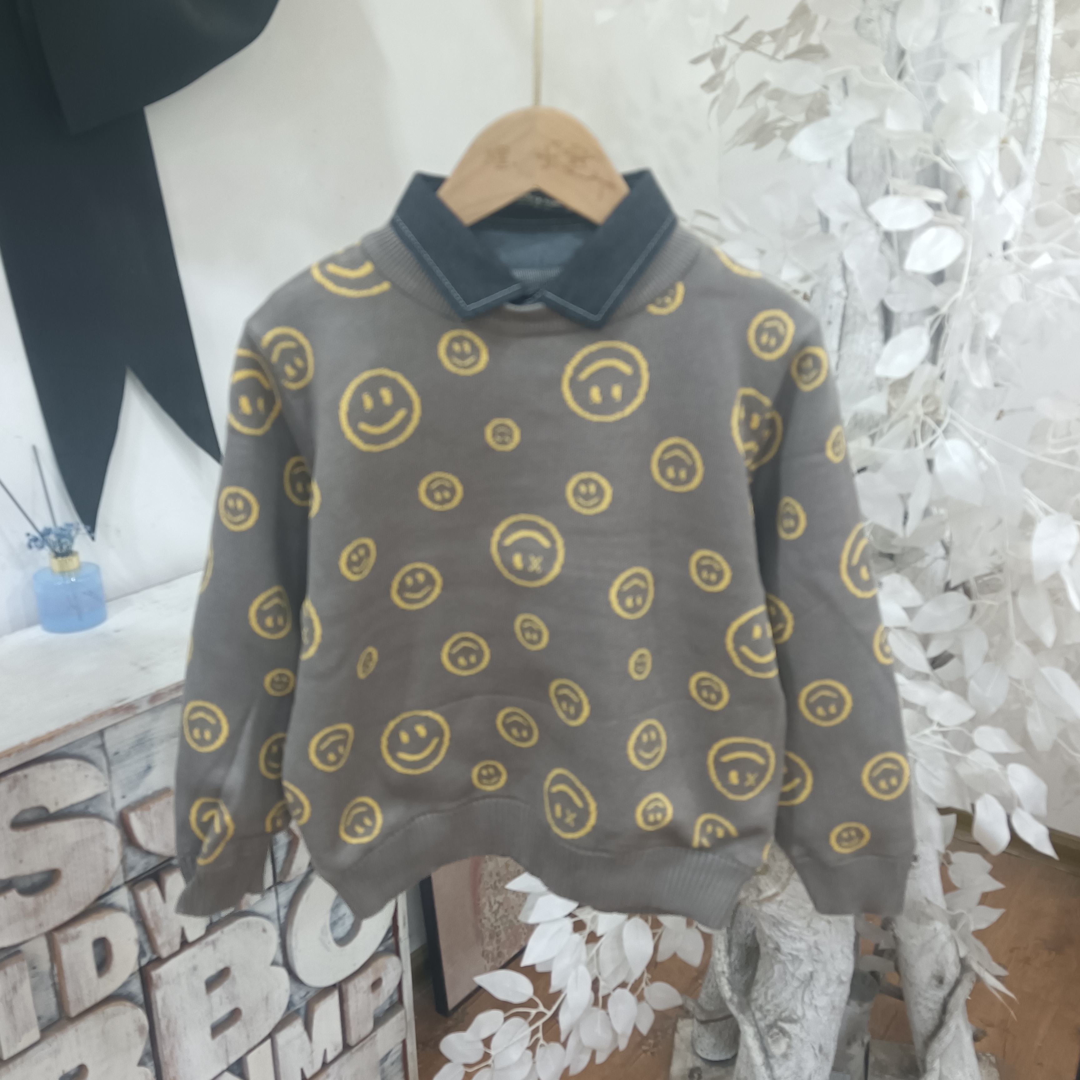 M547笑脸双层加厚毛衣童装