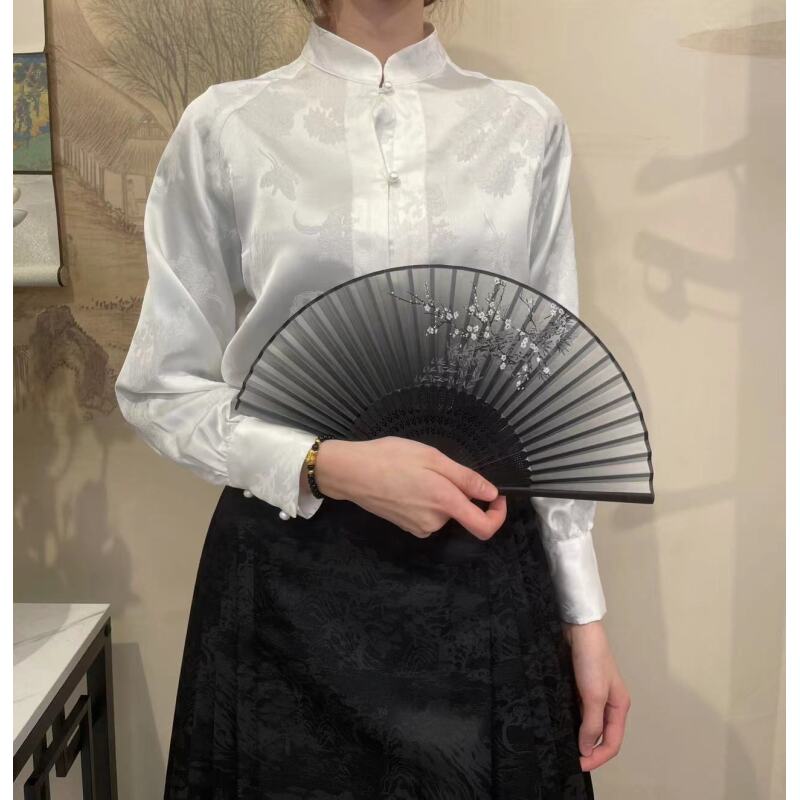 【德道】素秋新中式中国风提花衬衫女士百搭气质高级款立领长袖上衣