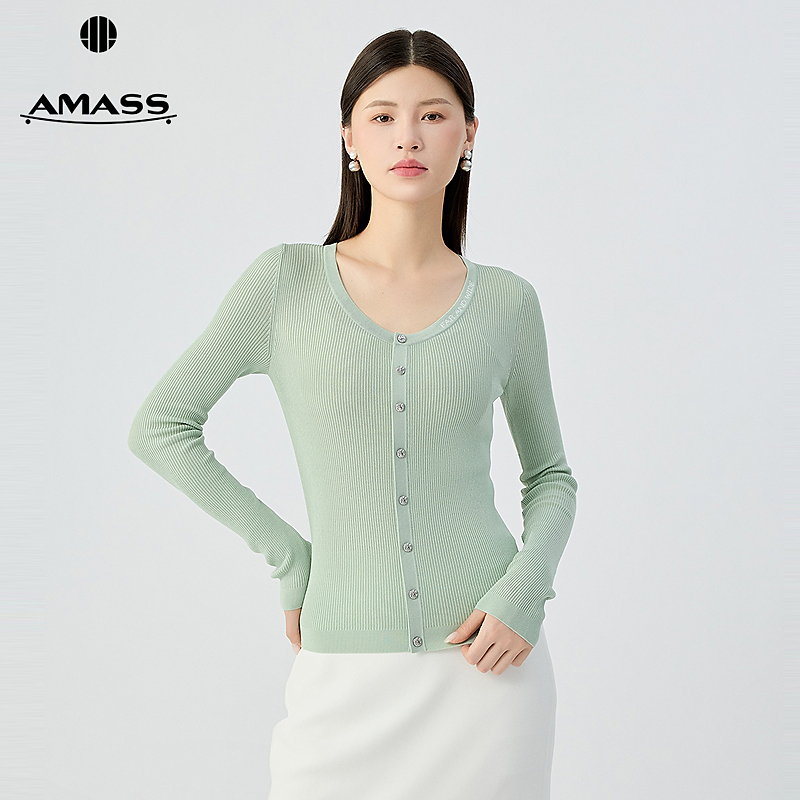 阿玛施AMASS 品质女装时尚质感字母大圆领修身显瘦针织开衫548019