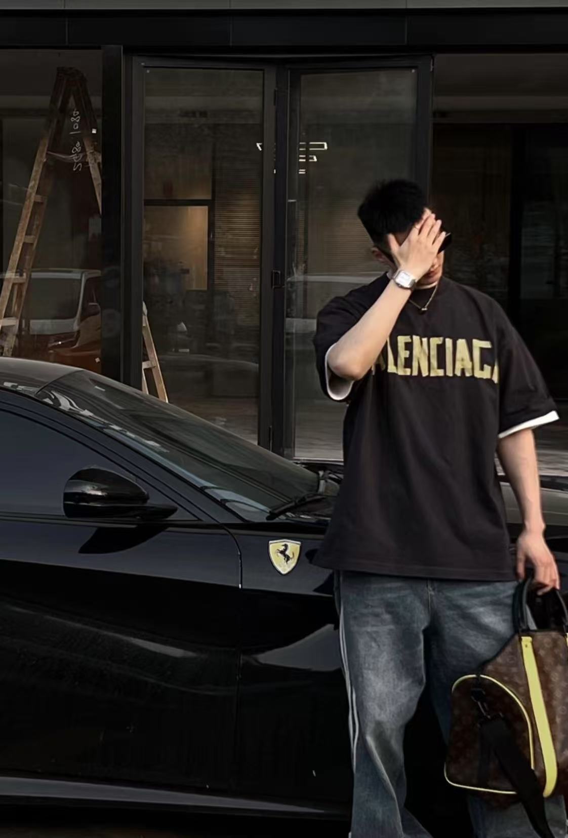 【陈巴黎】2342黄胶带巴子风格宽松潮T重磅短袖