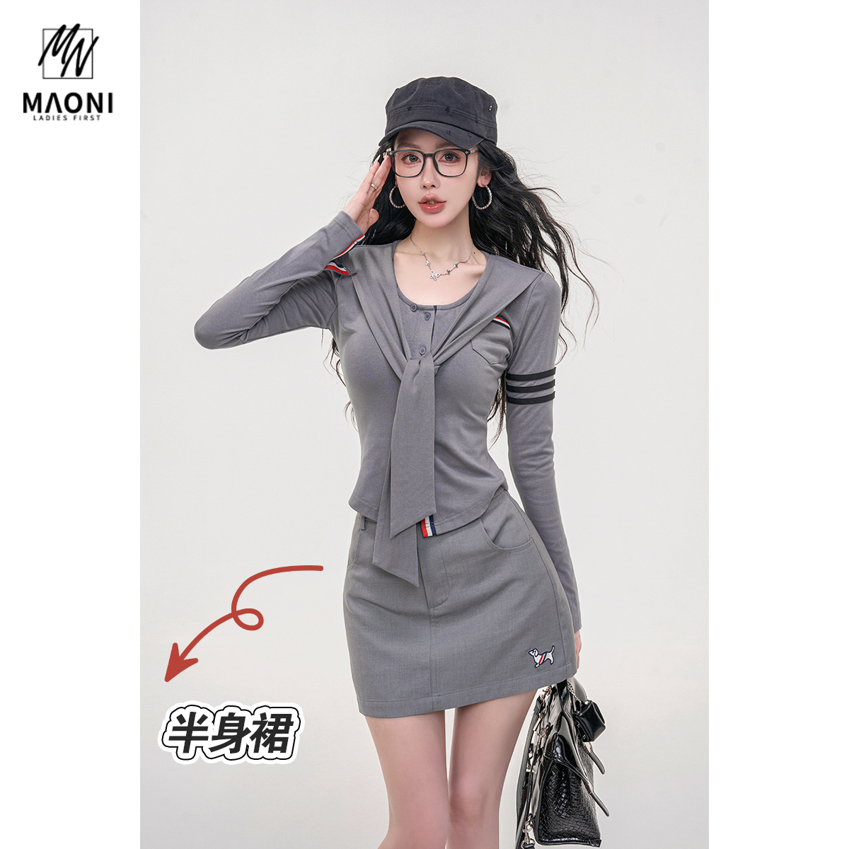 毛妮LADIESFIRST【简绣生趣】学院风短裤裙早秋小狗刺绣半裙L2103