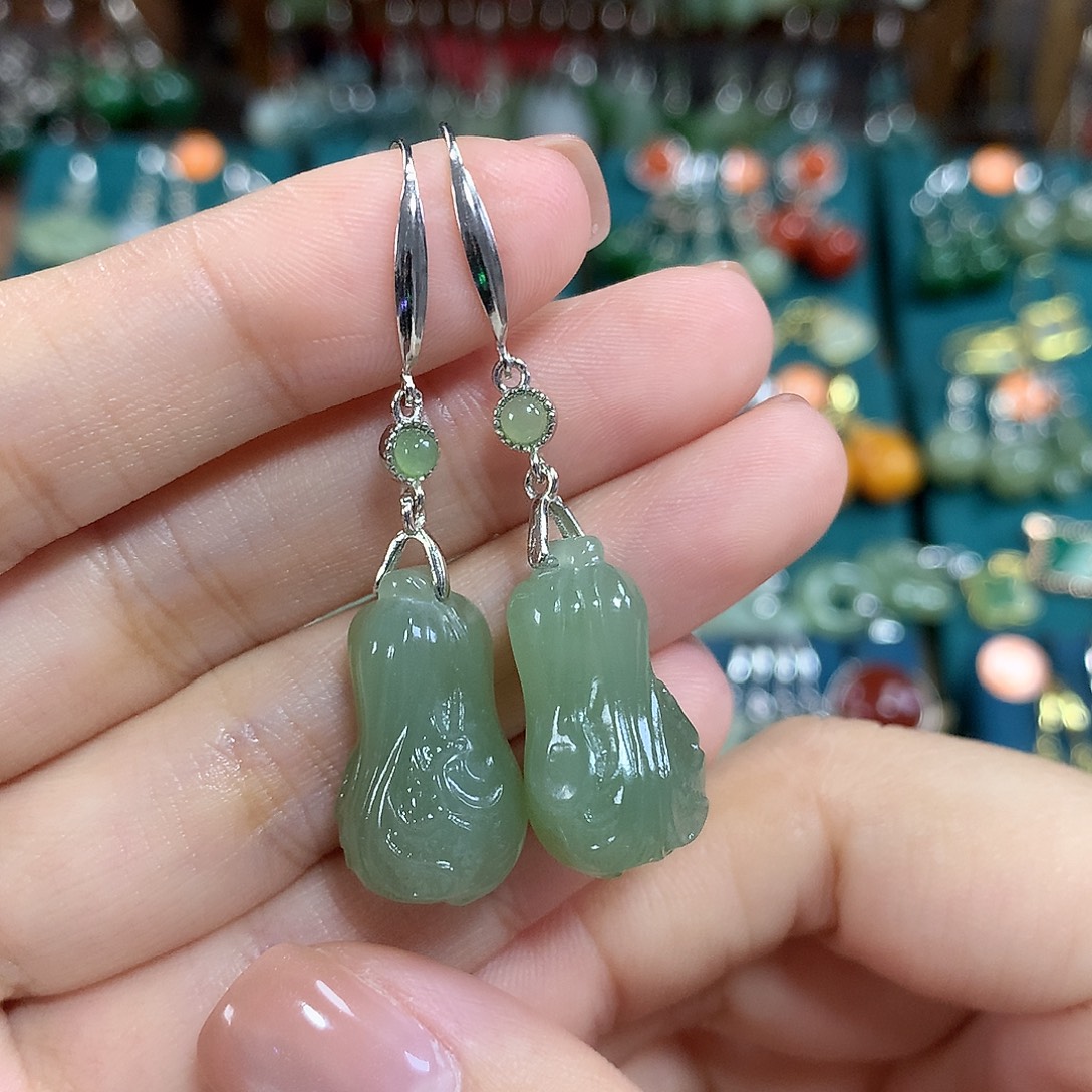 和田玉银S925镶嵌耳饰卡21.5左右