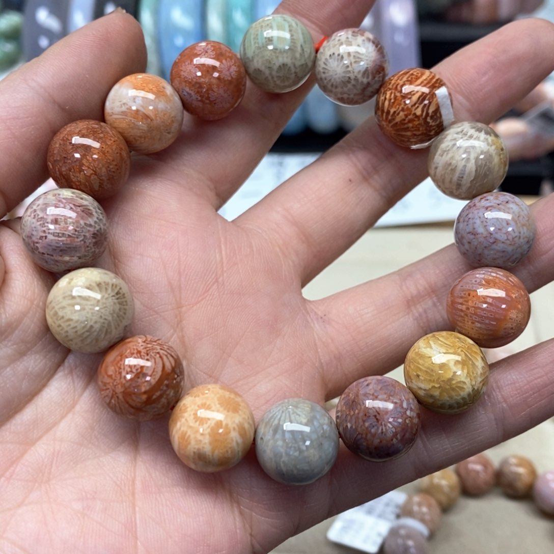 硅化珊瑚（珊瑚玉）手链未镶嵌我***肉449