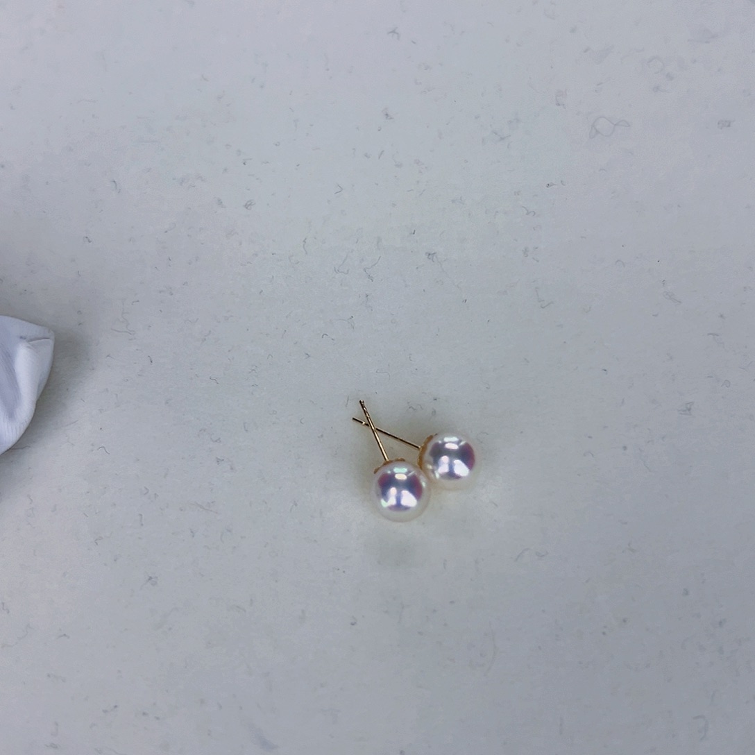 海水珍珠海水akoya天女耳钉7-7.5mm18K金镶嵌