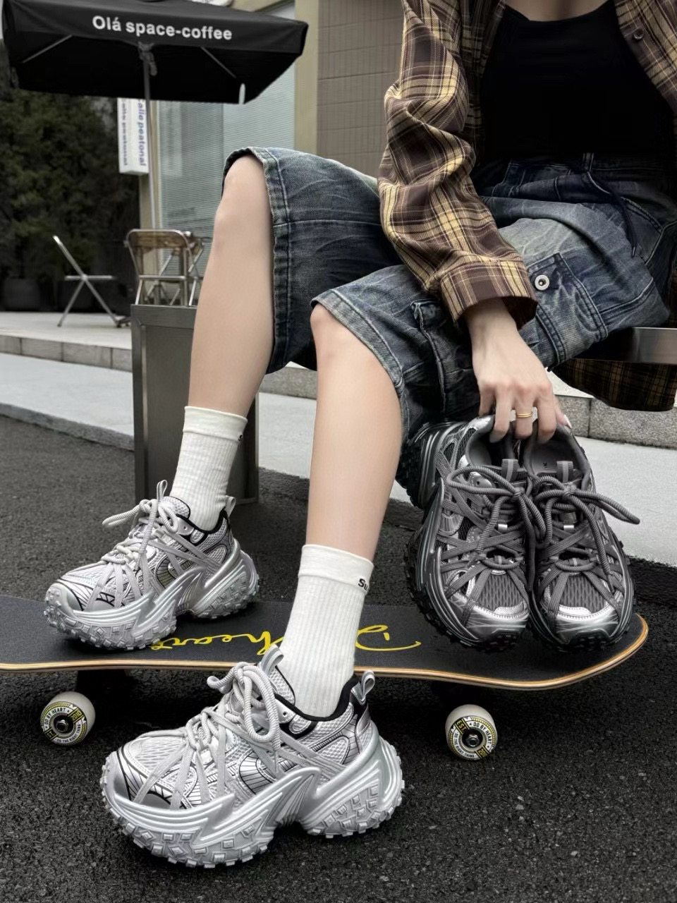 【婷婷专属】【运费补贴】 扣号链接 秋冬加绒银色老爹鞋厚底百搭
