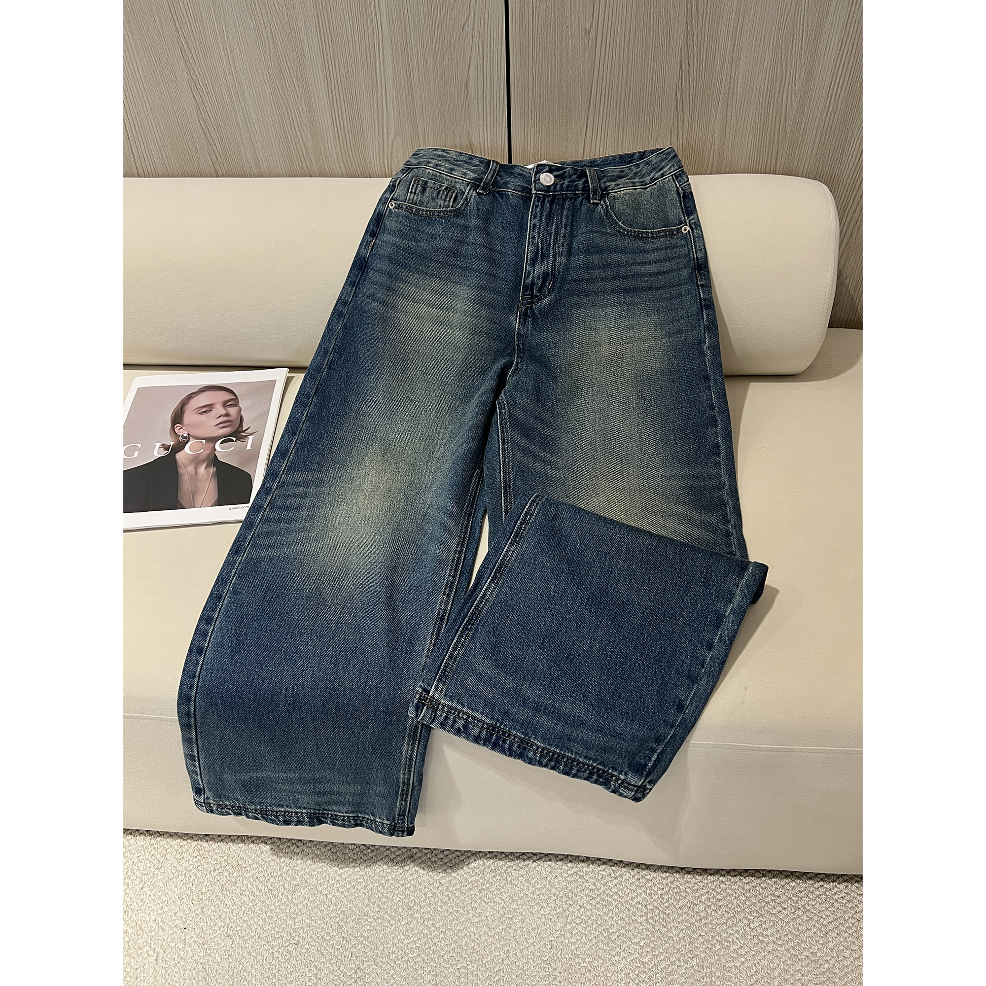 春款阔腿直筒九分牛仔裤H025