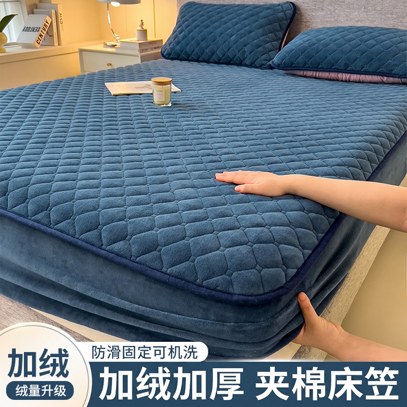 新款亲肤牛奶绒加厚夹棉床笠隔脏加绒防尘床罩套席梦思床垫保护罩商品图
