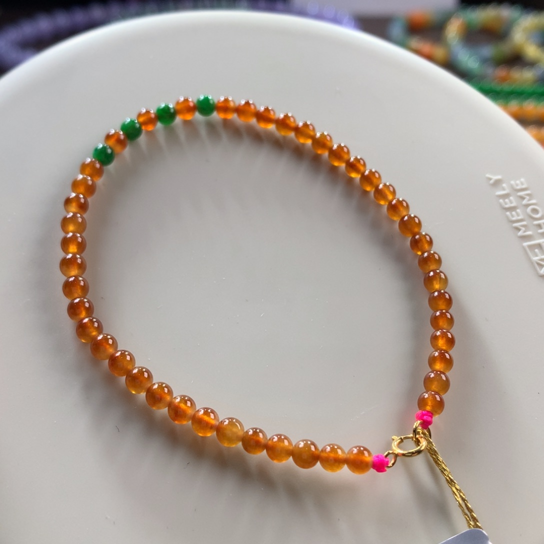 翡翠手链未镶嵌冰种枫叶红小米卡3.58