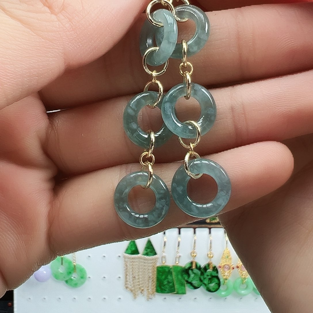 翡翠耳饰银S925镶嵌耳饰