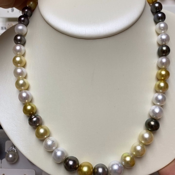 银S925镶嵌海水珍珠南洋三兄弟珍珠项链