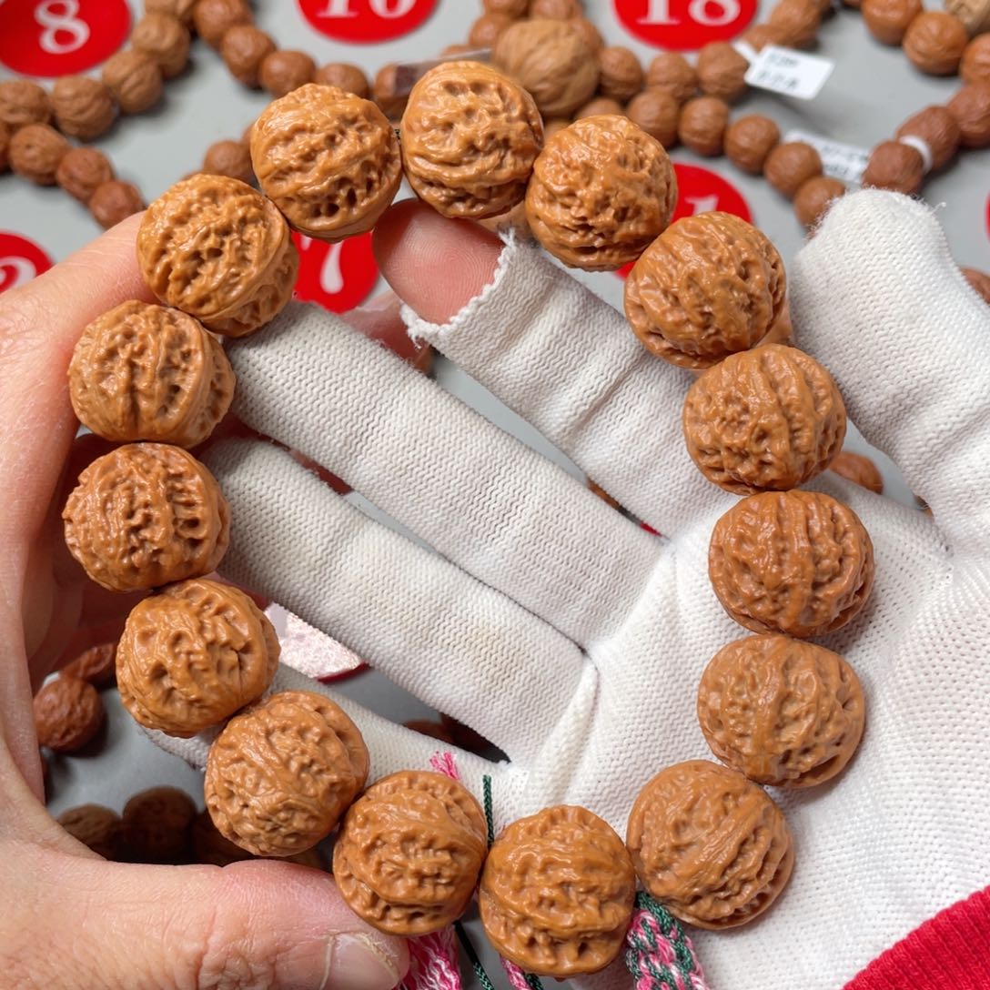 文玩核桃手串玉珊瑚磨盘22mmX14