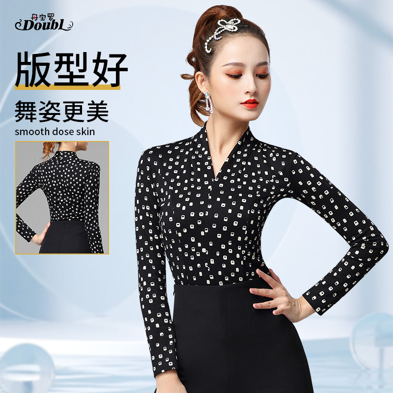 丹宝罗拉丁舞服国标舞练功服跳舞舞蹈服春秋长袖V领跳舞衣服专卖