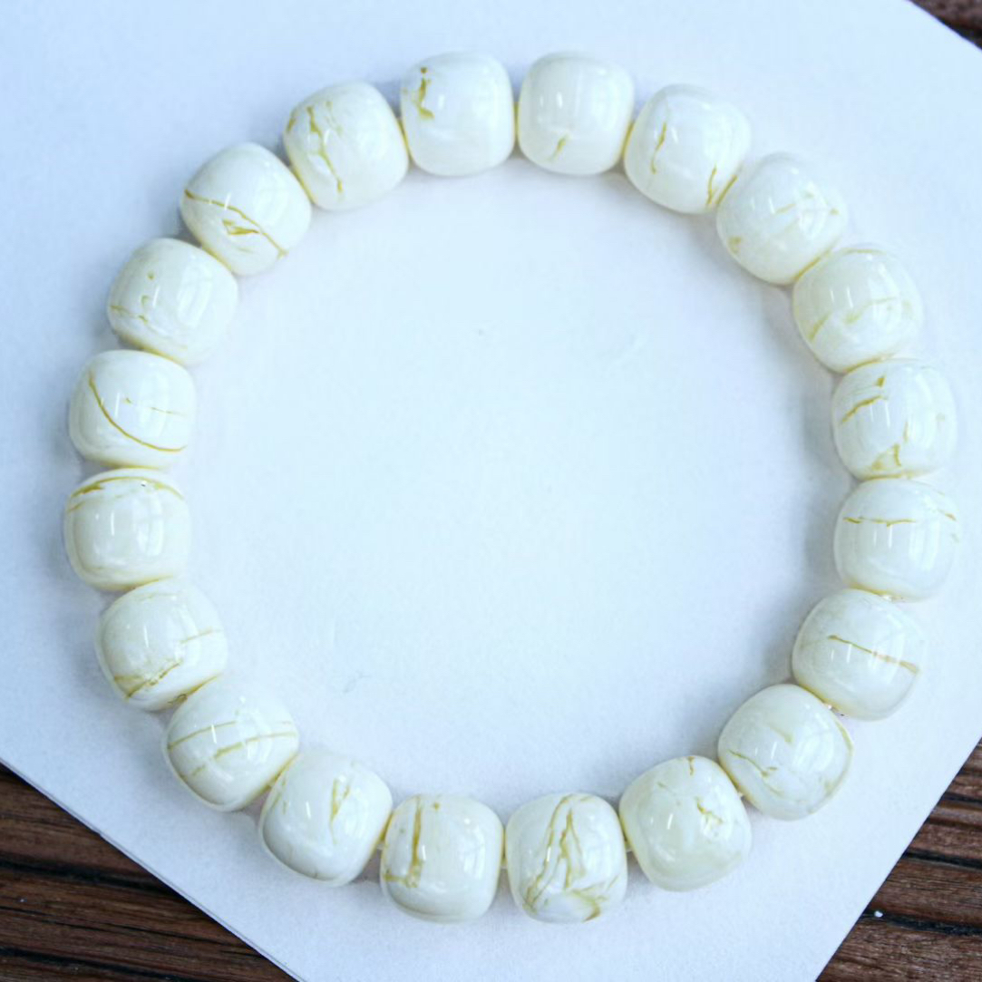 同料11mm俄料瓷白花蜡顺纹老型手串，瓷釉级 蜡质浓郁