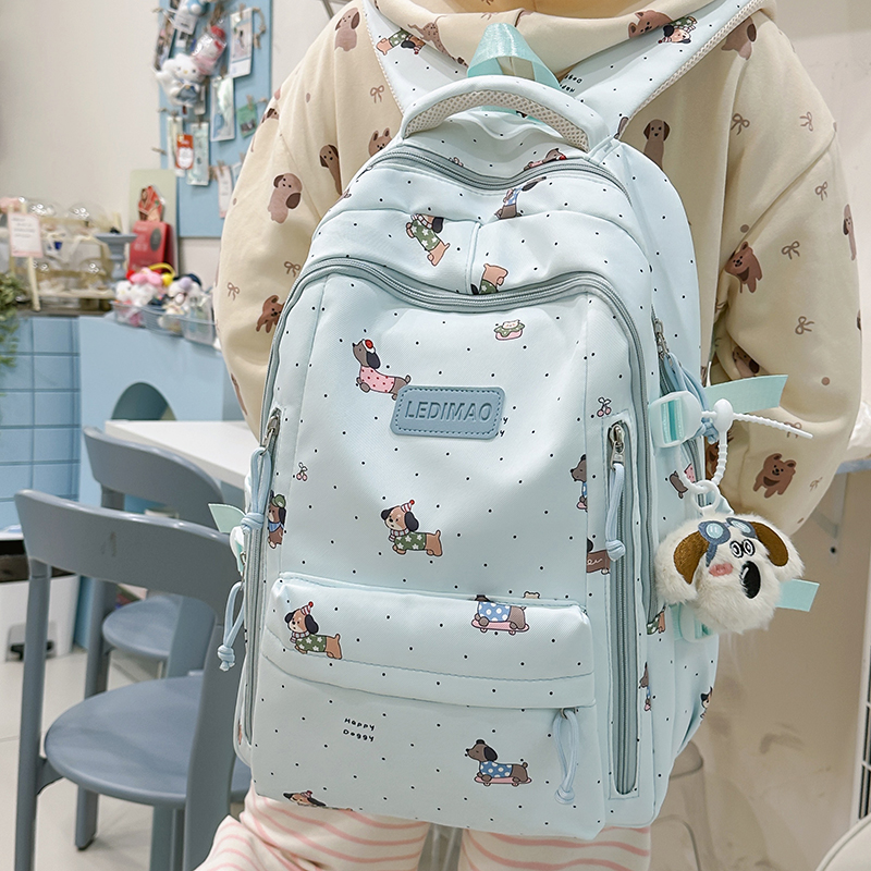 学院风书包女生初中生高中生大容量减负背包印花小狗小学生双肩包