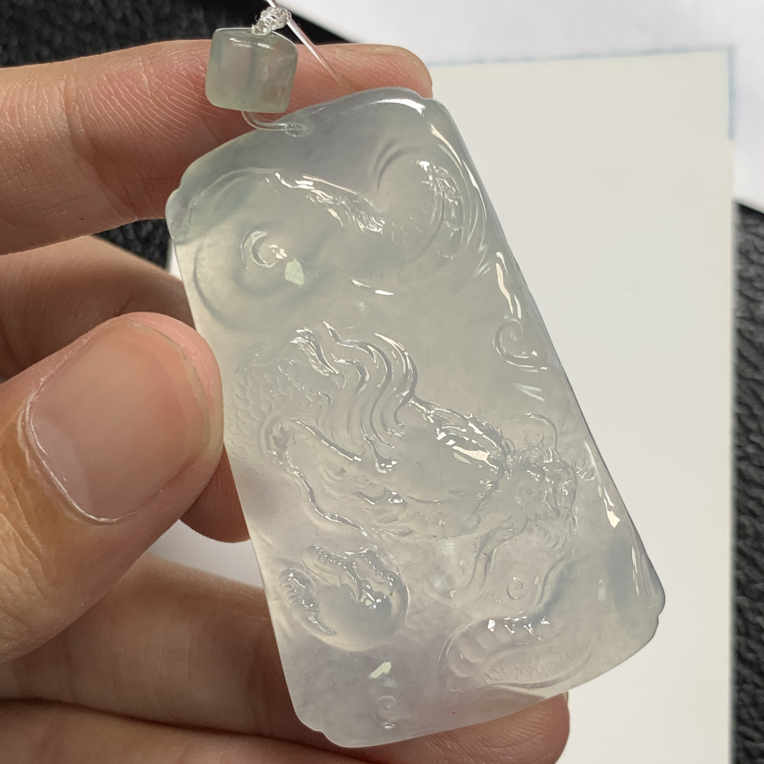 天然缅料a货翡翠冰胶龙牌  49.5×29.9×5.6mm