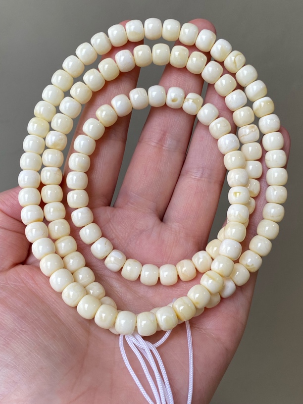 7mm27.76俄罗斯瓷白蜜蜡老型108佛珠念珠精工精品纯天然琥珀蜜蜡