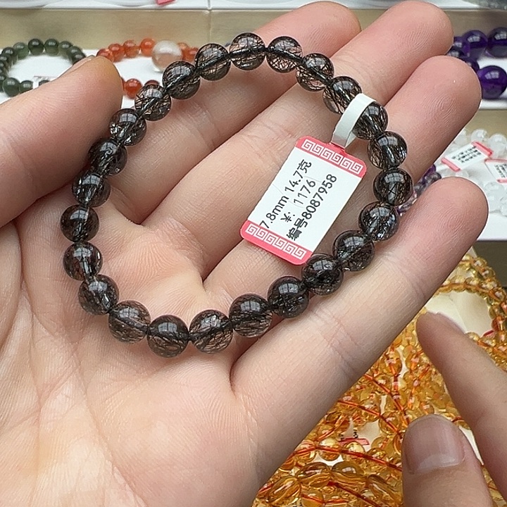 未镶嵌手链发晶天然黑发晶蕾丝发7.8