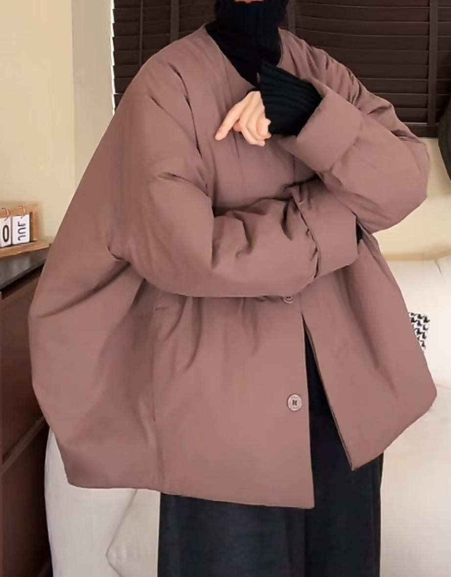 2024新款简约休闲冬季圆领宽松轻薄棉服百搭显瘦气质外套-24483