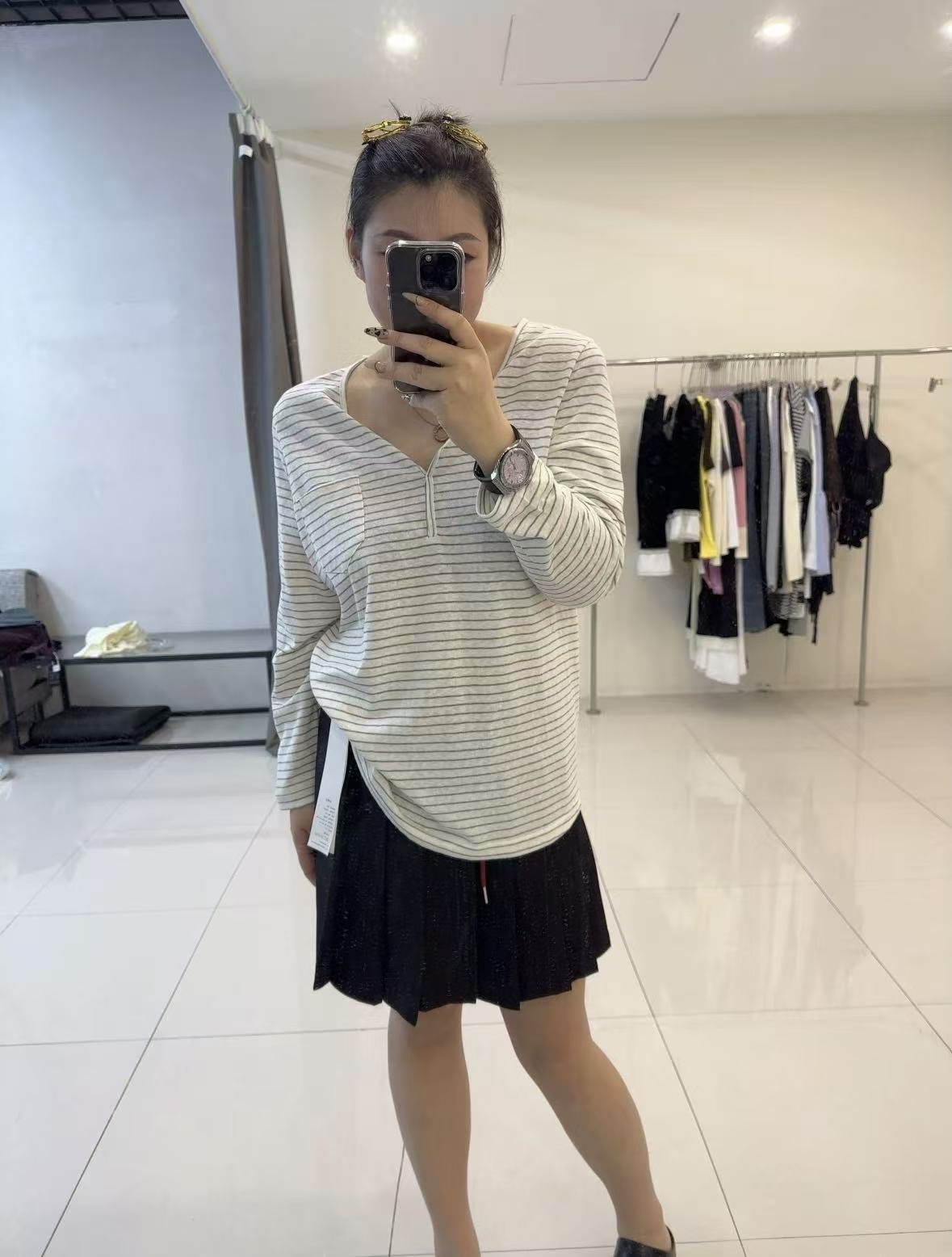 条纹网红新品纯欲风显瘦中长款韩版薄款百搭t恤大码洋气上衣
