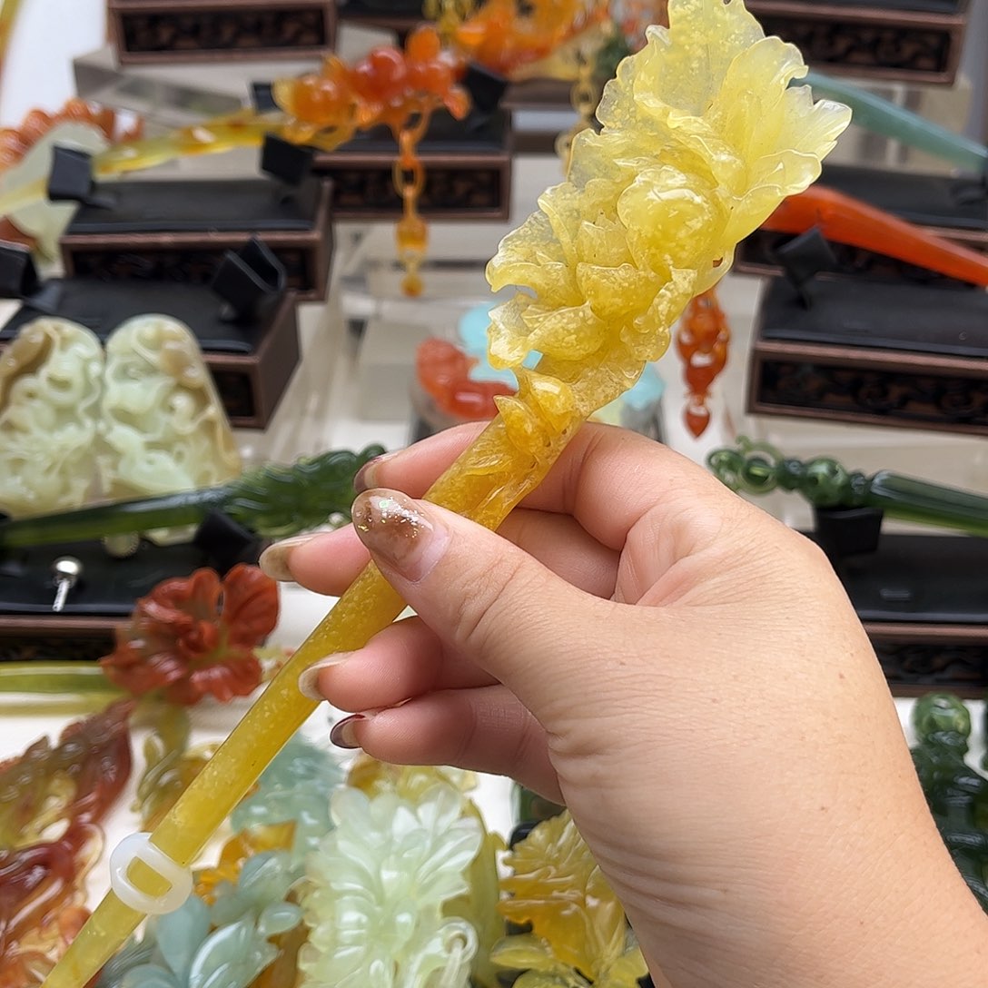 蛇纹石玉岫玉发簪未镶嵌海**烤