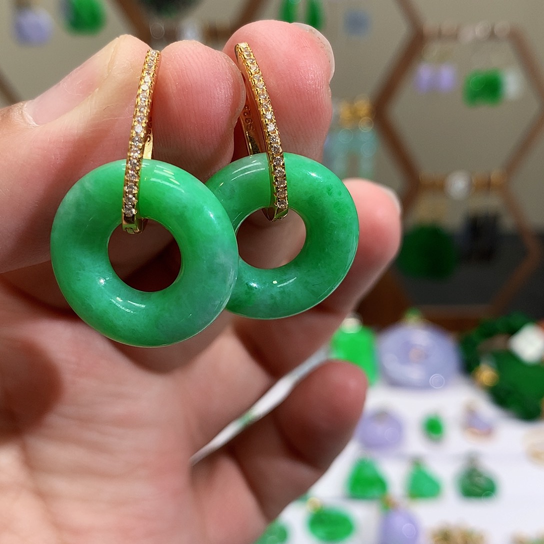 银S925镶嵌翡翠耳饰天然翡翠耳饰