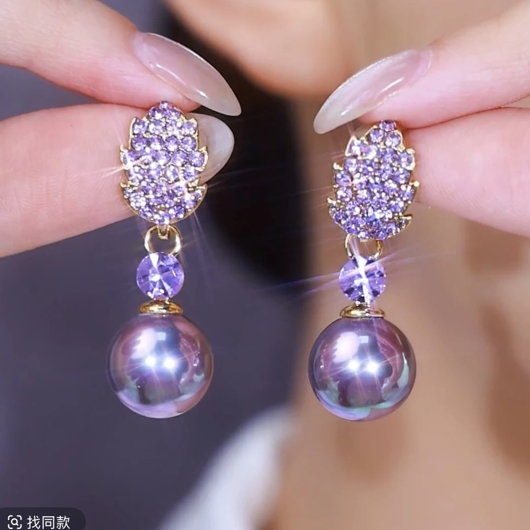 铜合金耳饰  Pradise珠宝 真金电镀S925纯银针 耳饰（紫色树叶）