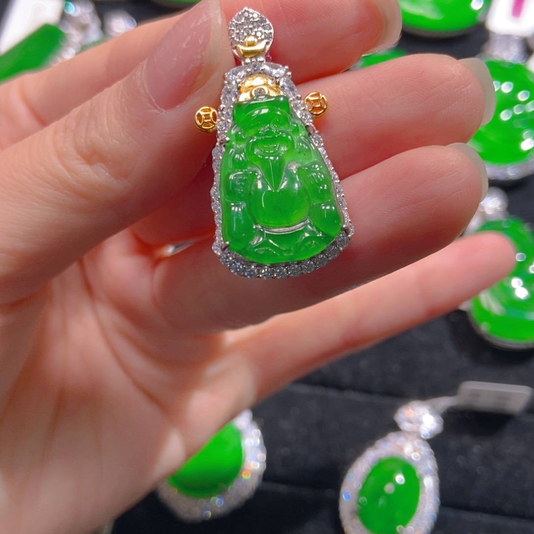翡翠吊坠(不含链)银S925镶嵌扎****口