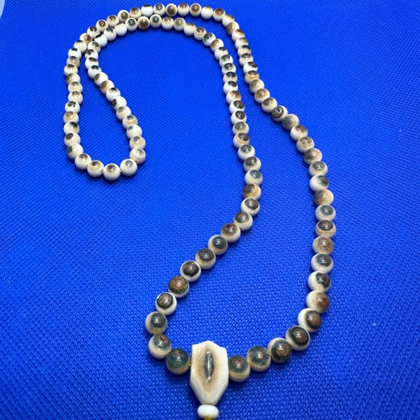 SX0354天然猛犸牙108颗蓝眼圆珠7mm