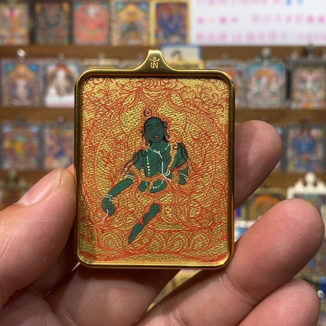 吊坠发****糖纯手绘唐卡绿度