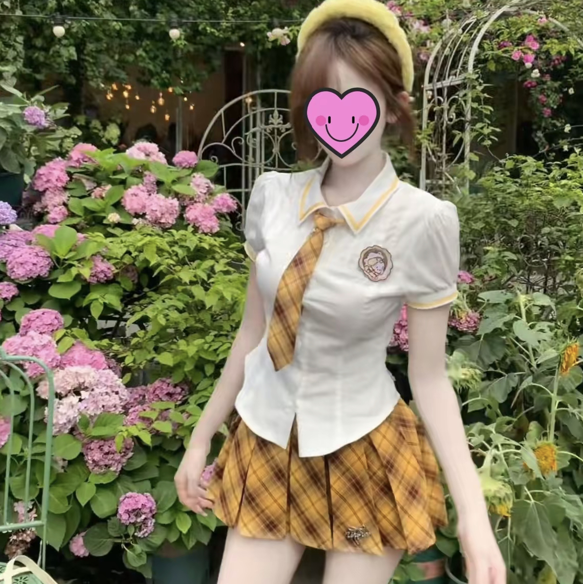 纯情丫头 夏季新款纯欲日系学院风甜美洋气小众设计上衣短裙套装