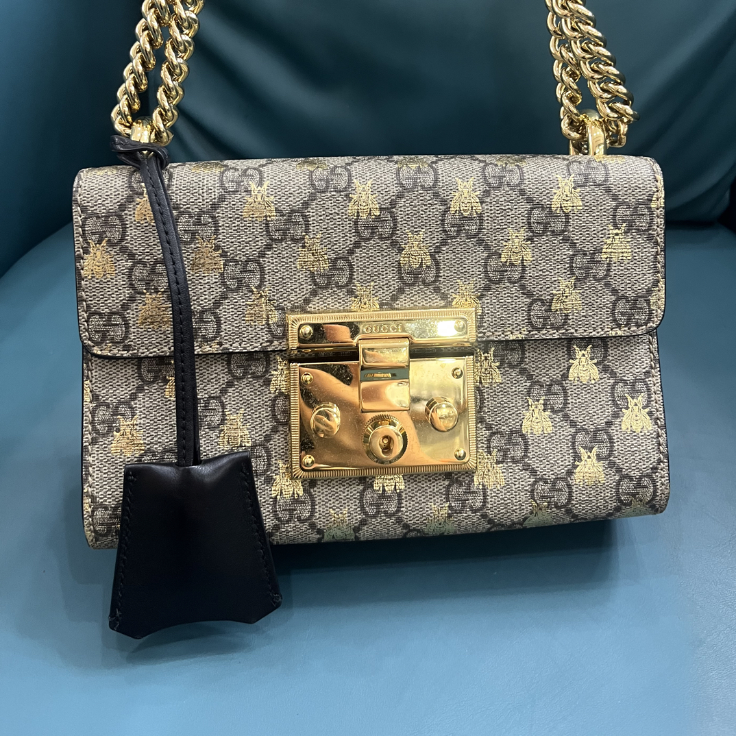 95新 GUCCI/古驰 新蜜蜂烫金月光宝盒单肩斜挎包