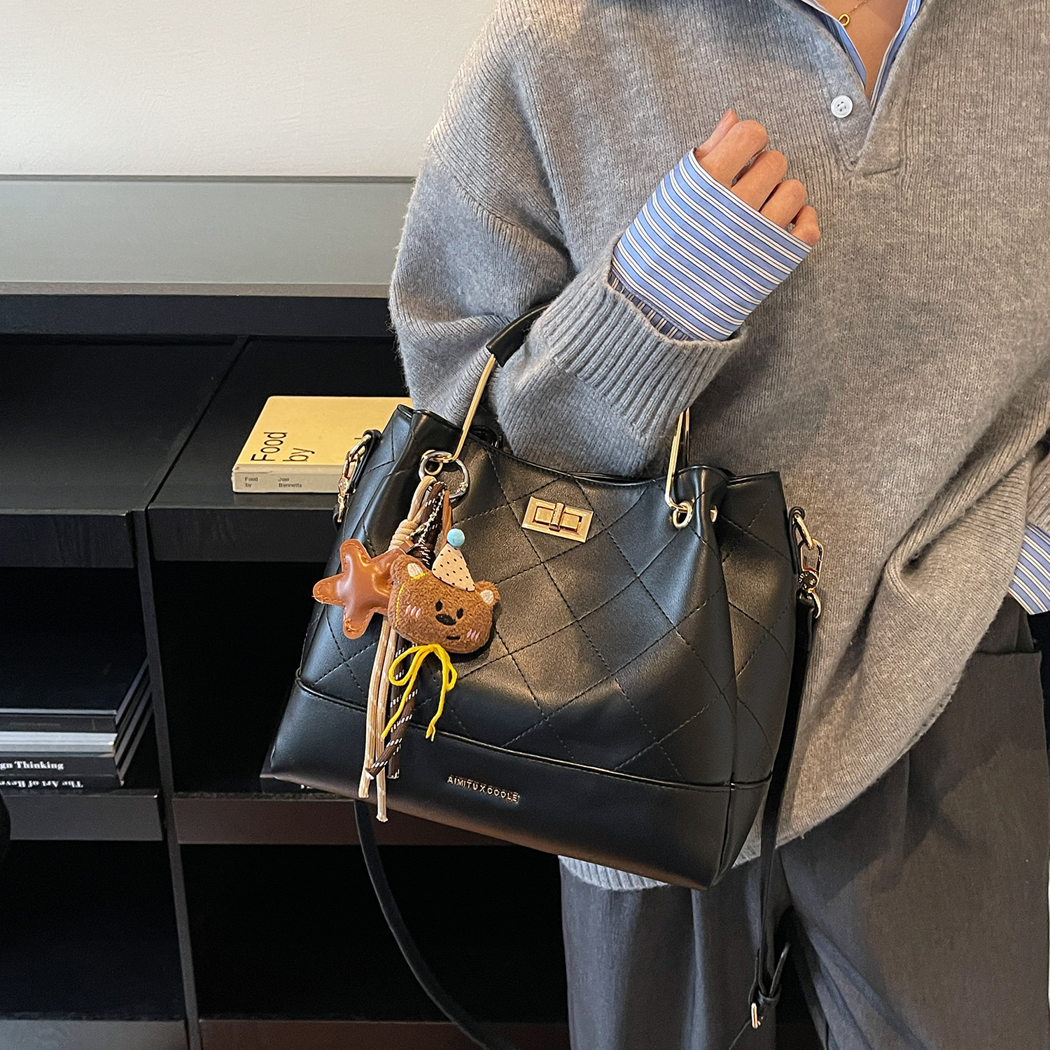 艾米兔女包2025新款大容量菱格百搭手提包简约潮流洋气单肩斜挎包