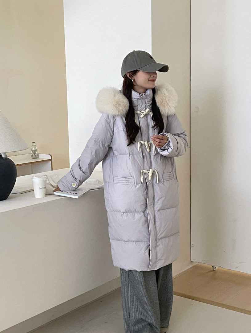 【香香家粉丝专属】高级感多巴胺长款牛角扣羽绒服