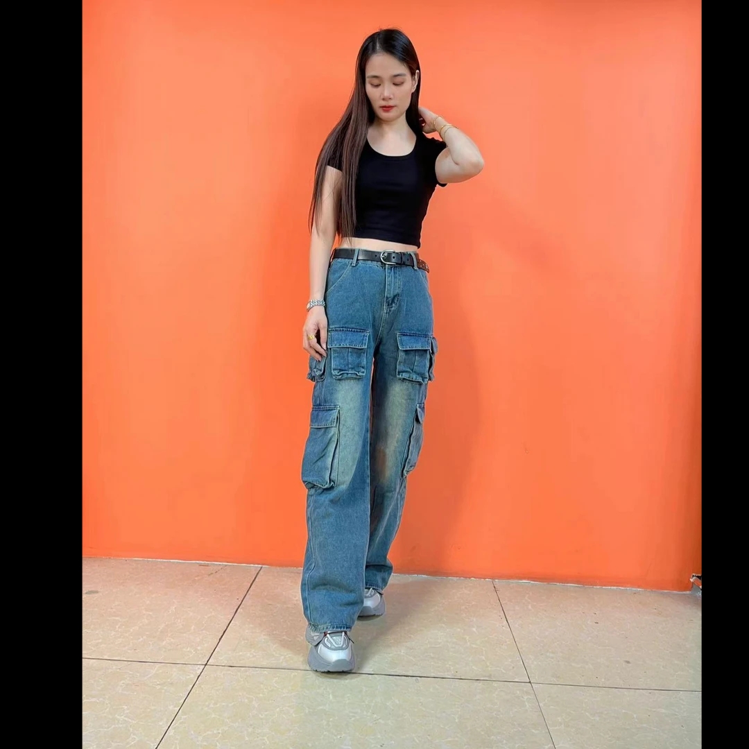 时尚潮流拼接牛仔裤显瘦