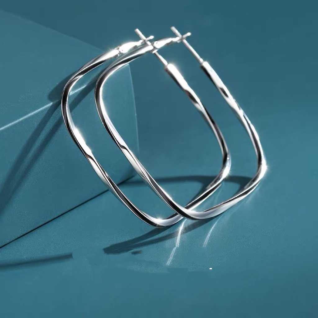 925银耳饰 方形纯银耳环女2025新款高级感轻奢耳圈独特漂亮耳饰