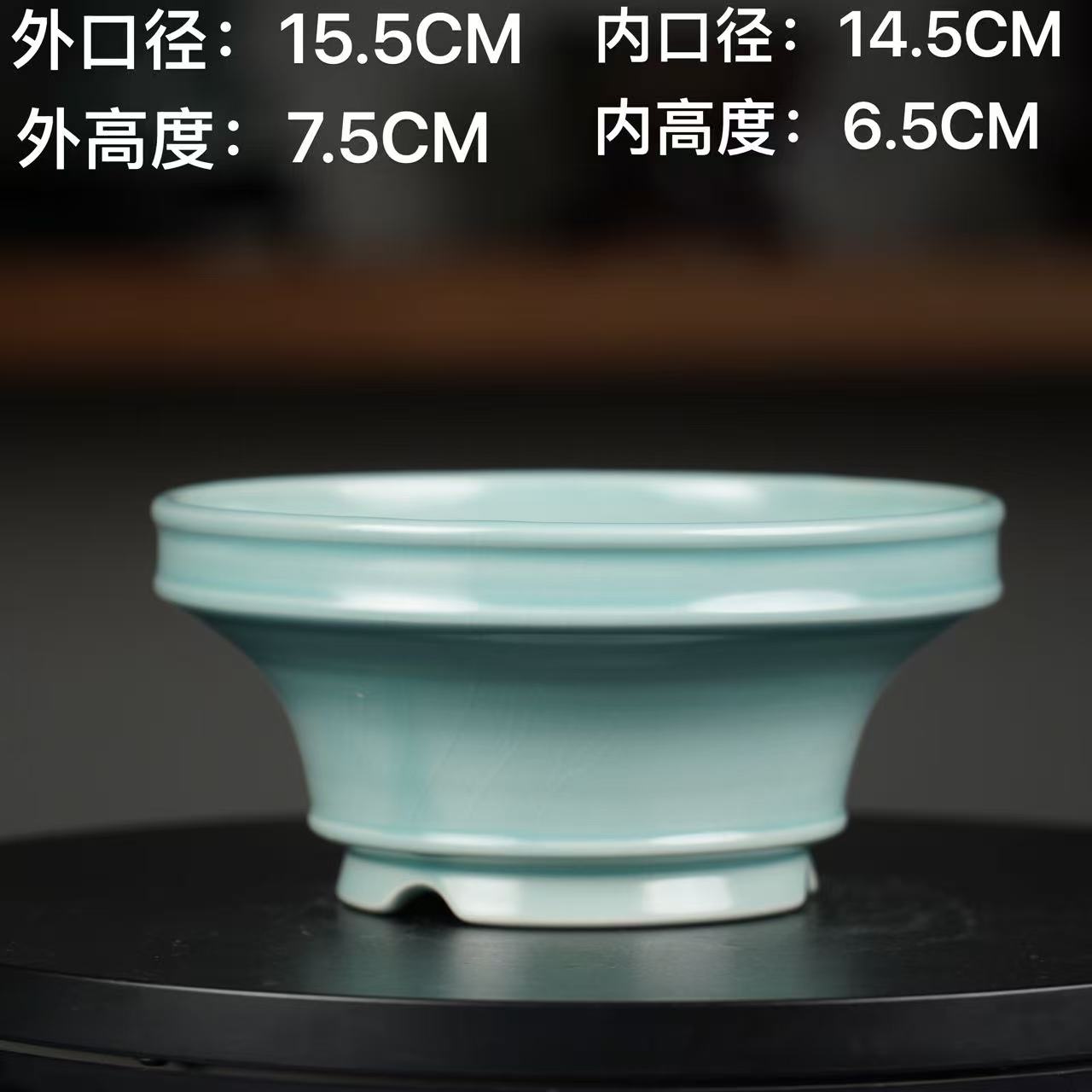 纯手工原矿高温天青釉弦纹花盆 高端盆景花盆微型花盆