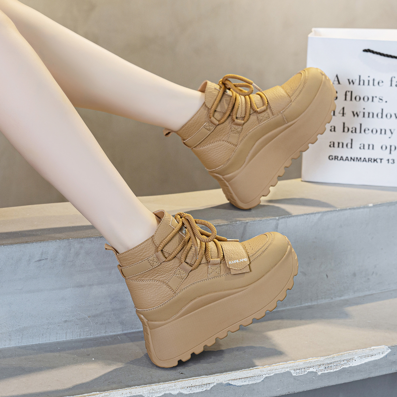 雨土2025秋冬新款加绒高帮鞋休闲运动鞋女百搭时尚厚底增高老爹鞋