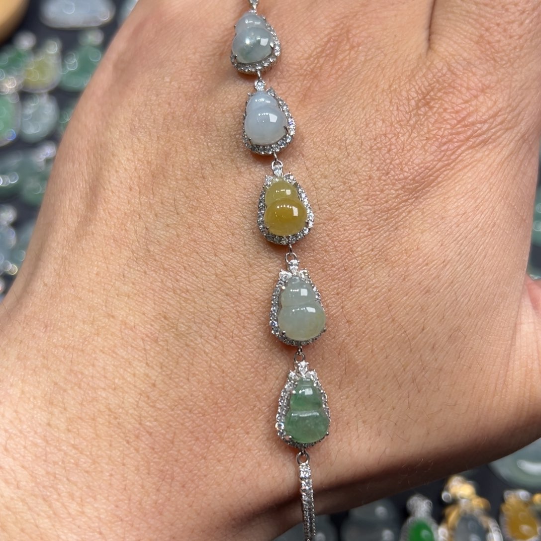 翡翠银S925镶嵌颈饰葫芦手链