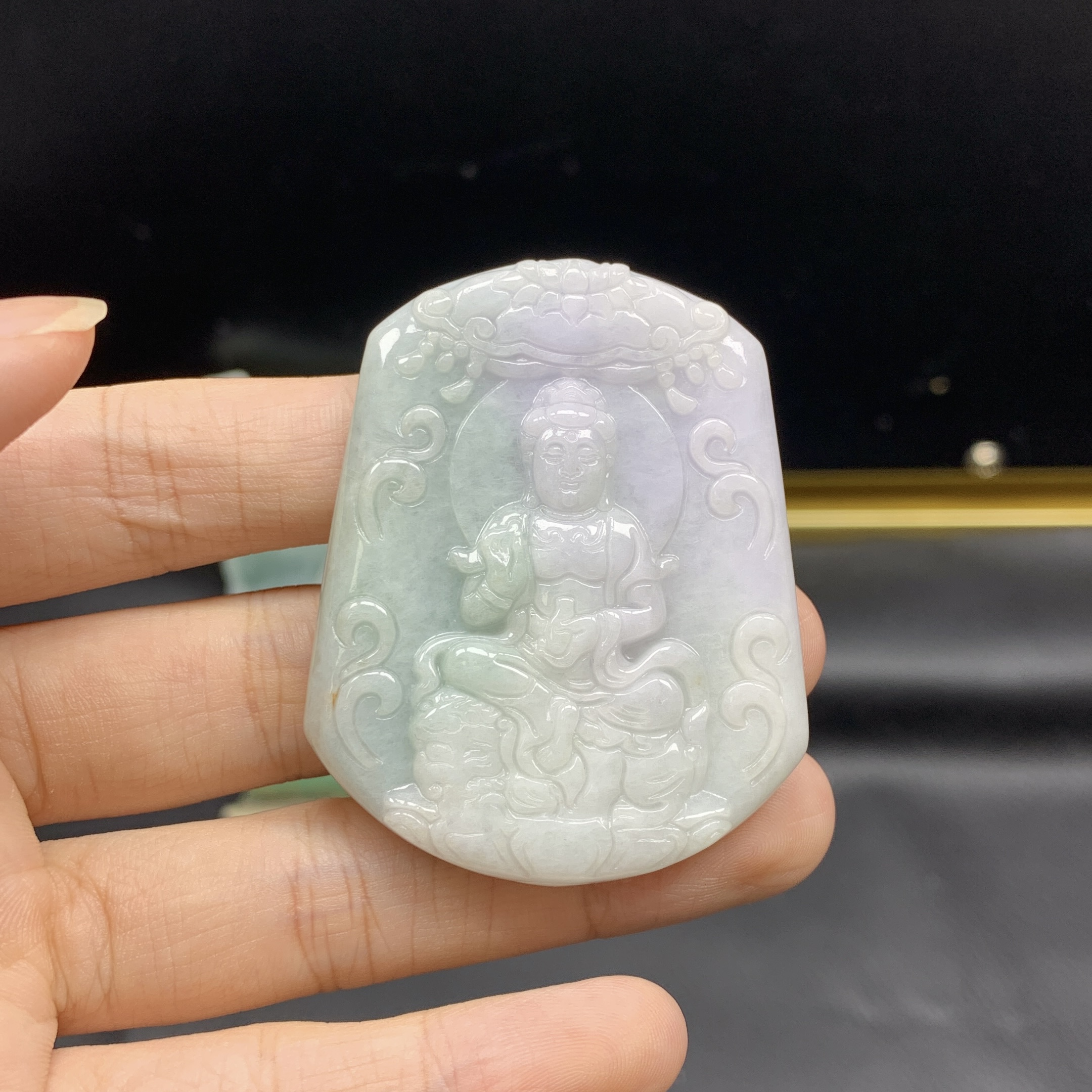天然缅甸翡翠A货 文殊菩萨吊坠守护神配饰生肖兔挂件送证书