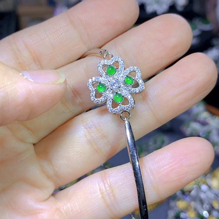 翡翠戒指银S925镶嵌天然翡翠